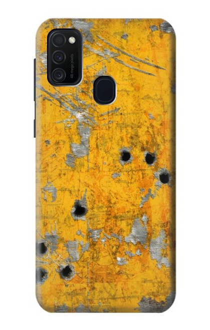 W3528 Bullet Rusting Yellow Metal Hülle Schutzhülle Taschen und Leder Flip für Samsung Galaxy M21