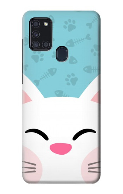 W3542 Cute Cat Cartoon Hülle Schutzhülle Taschen und Leder Flip für Samsung Galaxy A21s