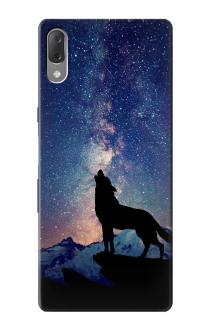 W3555 Wolf Howling Million Star Hülle Schutzhülle Taschen und Leder Flip für Sony Xperia L3