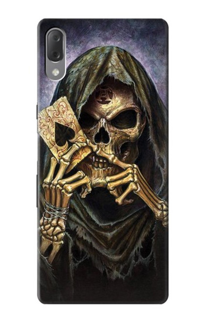 W3594 Grim Reaper Wins Poker Hülle Schutzhülle Taschen und Leder Flip für Sony Xperia L3