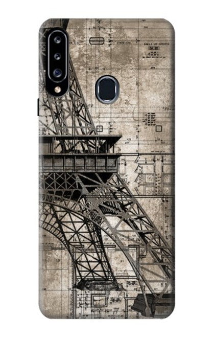 W3416 Eiffel Tower Blueprint Hülle Schutzhülle Taschen und Leder Flip für Samsung Galaxy A20s