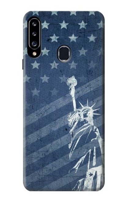 W3450 US Flag Liberty Statue Hülle Schutzhülle Taschen und Leder Flip für Samsung Galaxy A20s