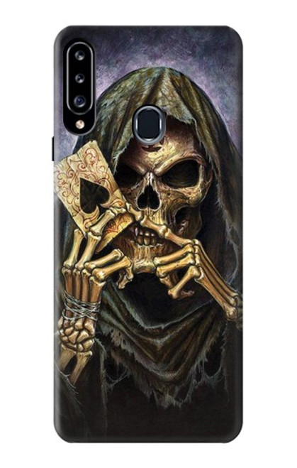 W3594 Grim Reaper Wins Poker Hülle Schutzhülle Taschen und Leder Flip für Samsung Galaxy A20s