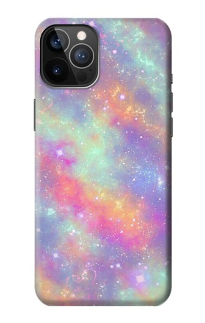 W3706 Pastel Rainbow Galaxy Pink Sky Hülle Schutzhülle Taschen und Leder Flip für iPhone 12, iPhone 12 Pro