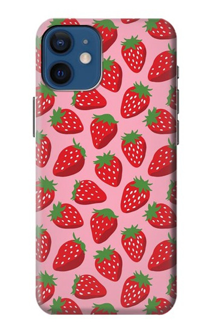 W3719 Strawberry Pattern Hülle Schutzhülle Taschen und Leder Flip für iPhone 12 mini