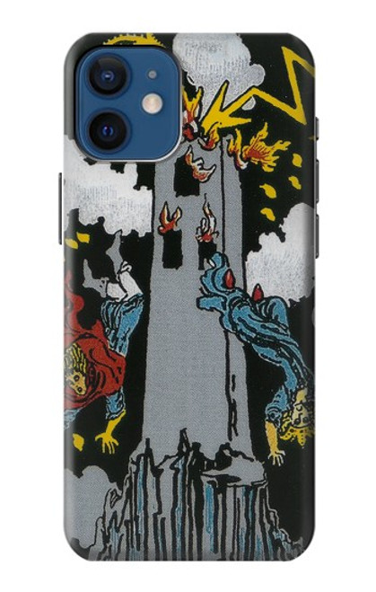 W3745 Tarot Card The Tower Hülle Schutzhülle Taschen und Leder Flip für iPhone 12 mini