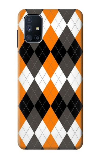 W3421 Black Orange White Argyle Plaid Hülle Schutzhülle Taschen und Leder Flip für Samsung Galaxy M51