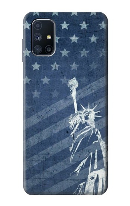 W3450 US Flag Liberty Statue Hülle Schutzhülle Taschen und Leder Flip für Samsung Galaxy M51