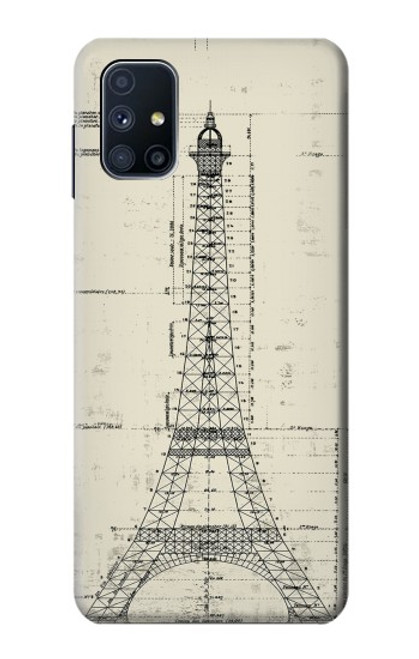 W3474 Eiffel Architectural Drawing Hülle Schutzhülle Taschen und Leder Flip für Samsung Galaxy M51