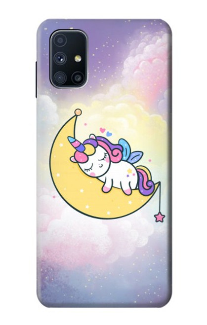 W3485 Cute Unicorn Sleep Hülle Schutzhülle Taschen und Leder Flip für Samsung Galaxy M51