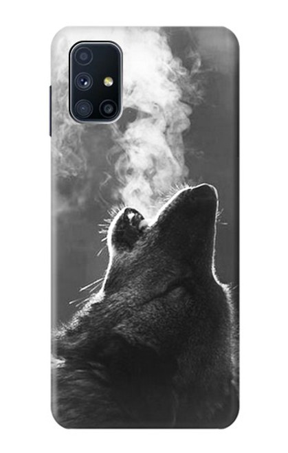 W3505 Wolf Howling Hülle Schutzhülle Taschen und Leder Flip für Samsung Galaxy M51