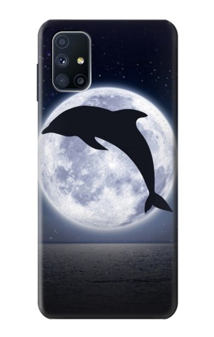 W3510 Dolphin Moon Night Hülle Schutzhülle Taschen und Leder Flip für Samsung Galaxy M51
