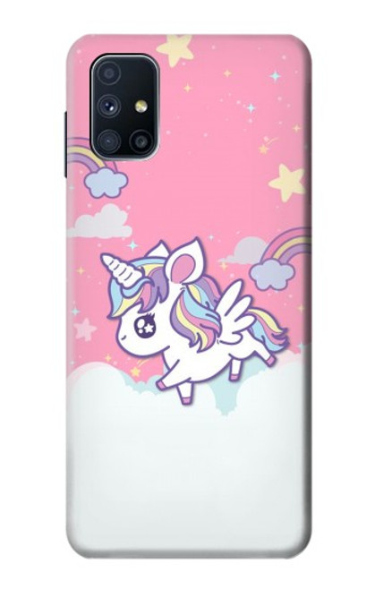 W3518 Unicorn Cartoon Hülle Schutzhülle Taschen und Leder Flip für Samsung Galaxy M51