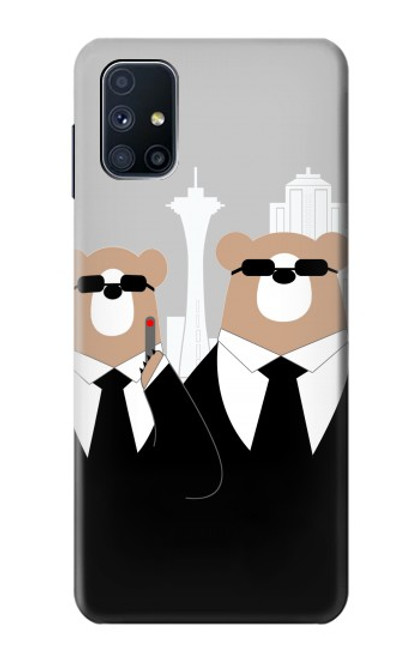 W3557 Bear in Black Suit Hülle Schutzhülle Taschen und Leder Flip für Samsung Galaxy M51