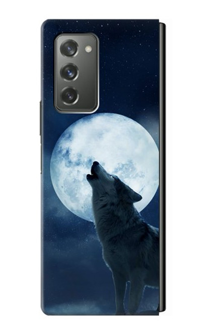W3693 Grim White Wolf Full Moon Hülle Schutzhülle Taschen Flip für Samsung Galaxy Z Fold2 5G