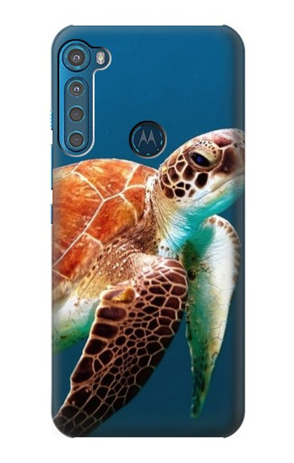 W3497 Green Sea Turtle Hülle Schutzhülle Taschen und Leder Flip für Motorola One Fusion+