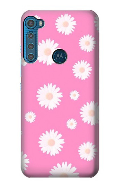 W3500 Pink Floral Pattern Hülle Schutzhülle Taschen und Leder Flip für Motorola One Fusion+