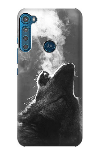 W3505 Wolf Howling Hülle Schutzhülle Taschen und Leder Flip für Motorola One Fusion+