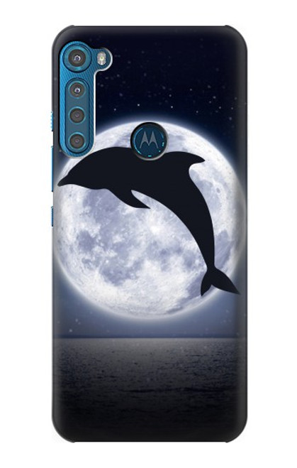 W3510 Dolphin Moon Night Hülle Schutzhülle Taschen und Leder Flip für Motorola One Fusion+