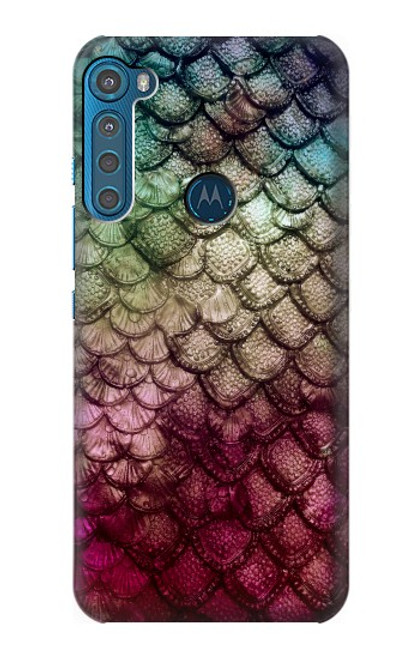 W3539 Mermaid Fish Scale Hülle Schutzhülle Taschen und Leder Flip für Motorola One Fusion+