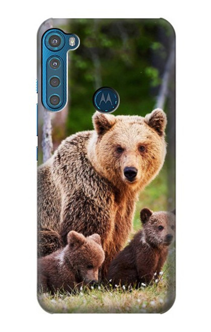 W3558 Bear Family Hülle Schutzhülle Taschen und Leder Flip für Motorola One Fusion+