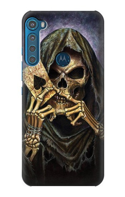 W3594 Grim Reaper Wins Poker Hülle Schutzhülle Taschen und Leder Flip für Motorola One Fusion+