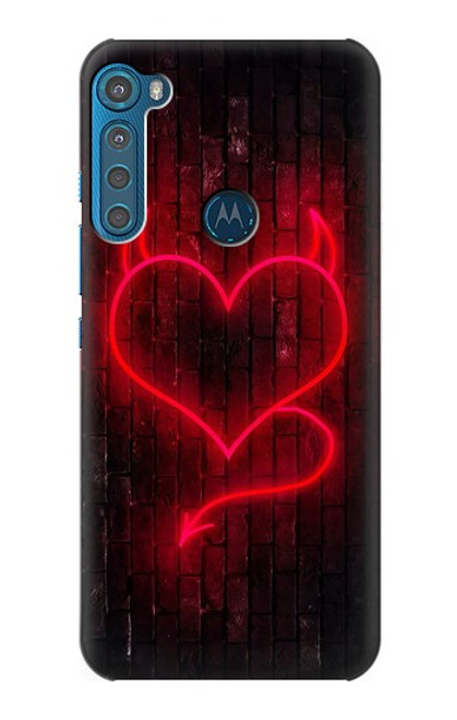 W3682 Devil Heart Hülle Schutzhülle Taschen und Leder Flip für Motorola One Fusion+