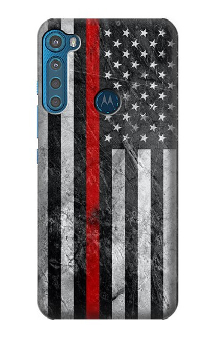 W3687 Firefighter Thin Red Line American Flag Hülle Schutzhülle Taschen und Leder Flip für Motorola One Fusion+