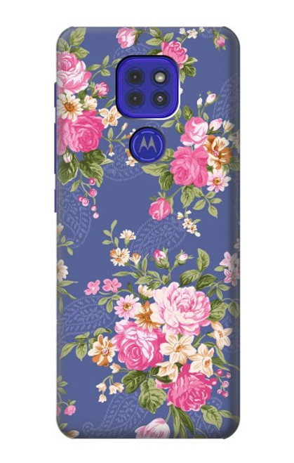 W3265 Vintage Flower Pattern Hülle Schutzhülle Taschen und Leder Flip für Motorola Moto G9 Play