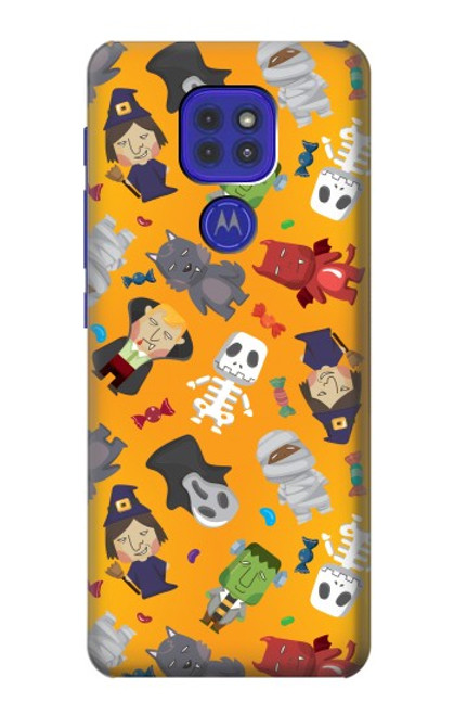 W3275 Cute Halloween Cartoon Pattern Hülle Schutzhülle Taschen und Leder Flip für Motorola Moto G9 Play