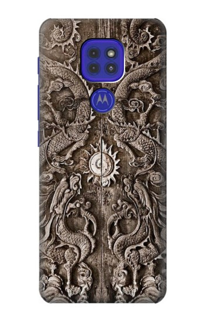 W3395 Dragon Door Hülle Schutzhülle Taschen und Leder Flip für Motorola Moto G9 Play