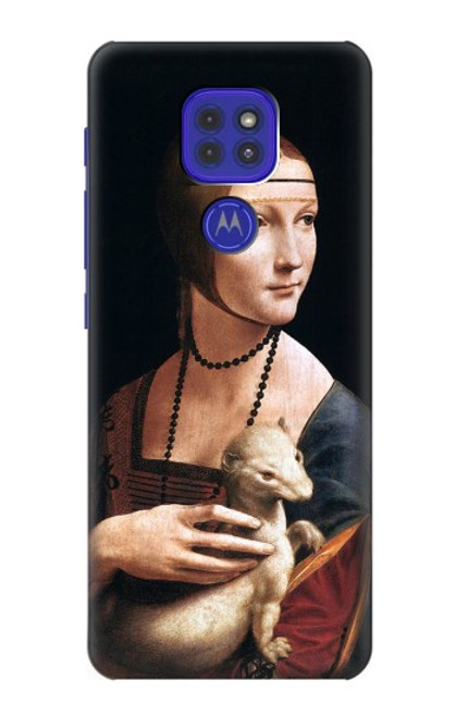 W3471 Lady Ermine Leonardo da Vinci Hülle Schutzhülle Taschen und Leder Flip für Motorola Moto G9 Play