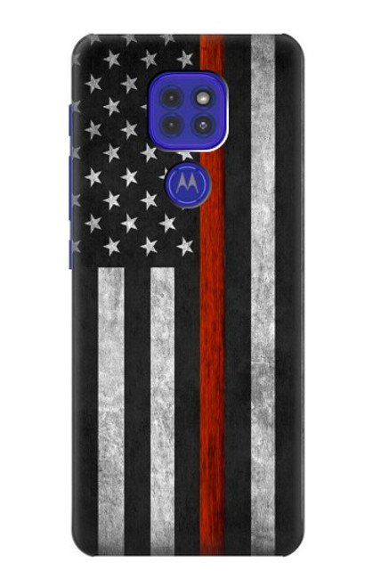 W3472 Firefighter Thin Red Line Flag Hülle Schutzhülle Taschen und Leder Flip für Motorola Moto G9 Play