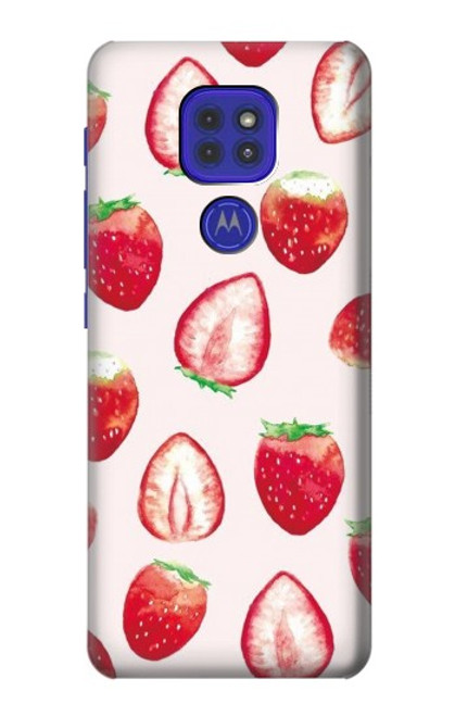 W3481 Strawberry Hülle Schutzhülle Taschen und Leder Flip für Motorola Moto G9 Play