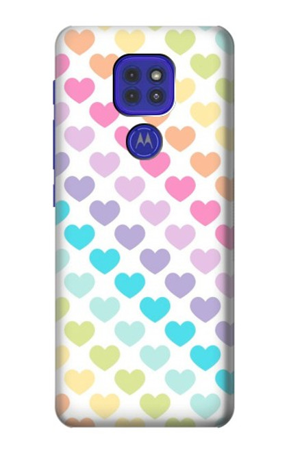 W3499 Colorful Heart Pattern Hülle Schutzhülle Taschen und Leder Flip für Motorola Moto G9 Play