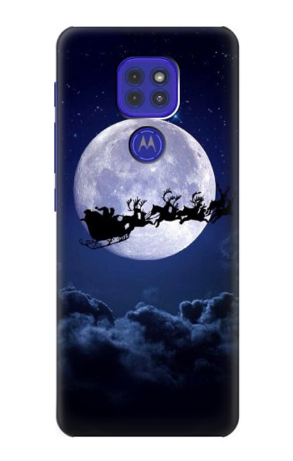W3508 Xmas Santa Moon Hülle Schutzhülle Taschen und Leder Flip für Motorola Moto G9 Play