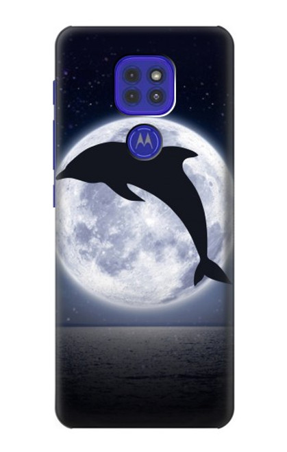 W3510 Dolphin Moon Night Hülle Schutzhülle Taschen und Leder Flip für Motorola Moto G9 Play