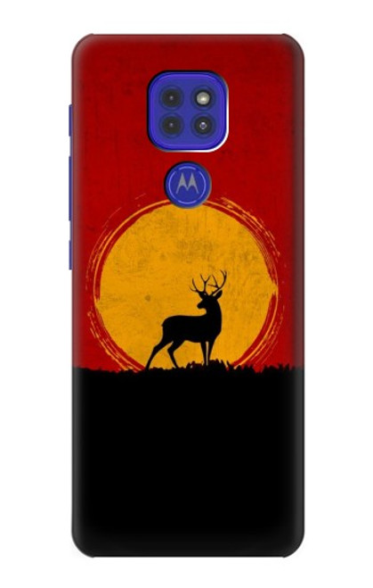 W3513 Deer Sunset Hülle Schutzhülle Taschen und Leder Flip für Motorola Moto G9 Play