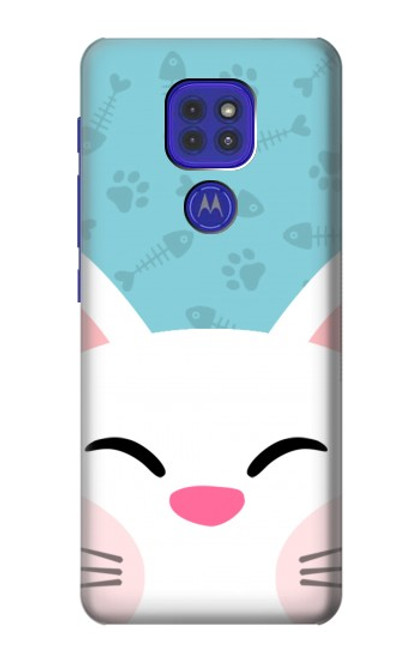 W3542 Cute Cat Cartoon Hülle Schutzhülle Taschen und Leder Flip für Motorola Moto G9 Play