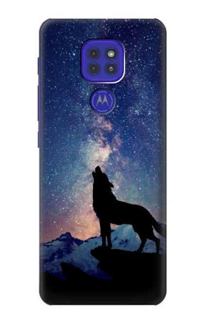 W3555 Wolf Howling Million Star Hülle Schutzhülle Taschen und Leder Flip für Motorola Moto G9 Play