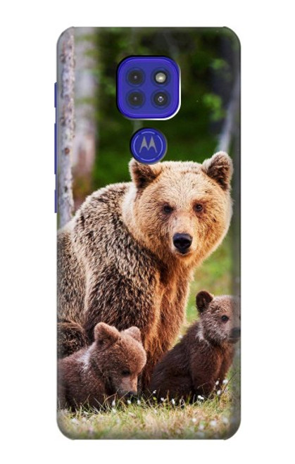 W3558 Bear Family Hülle Schutzhülle Taschen und Leder Flip für Motorola Moto G9 Play