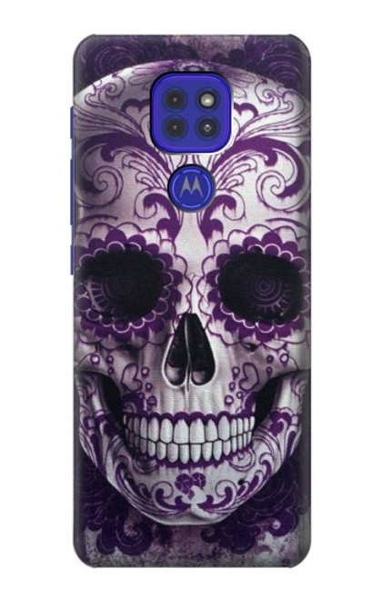 W3582 Purple Sugar Skull Hülle Schutzhülle Taschen und Leder Flip für Motorola Moto G9 Play