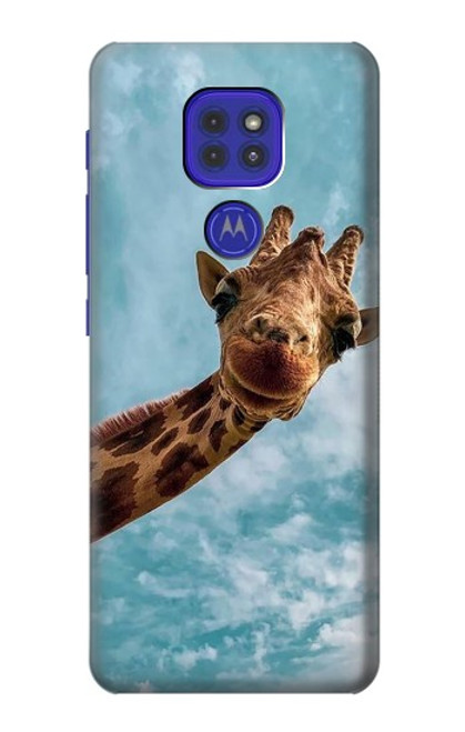 W3680 Cute Smile Giraffe Hülle Schutzhülle Taschen und Leder Flip für Motorola Moto G9 Play