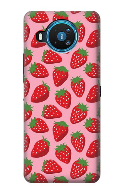 W3719 Strawberry Pattern Hülle Schutzhülle Taschen und Leder Flip für Nokia 8.3 5G