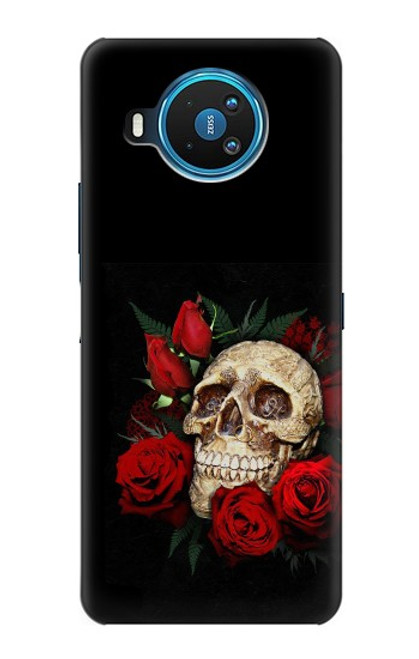 W3753 Dark Gothic Goth Skull Roses Hülle Schutzhülle Taschen und Leder Flip für Nokia 8.3 5G