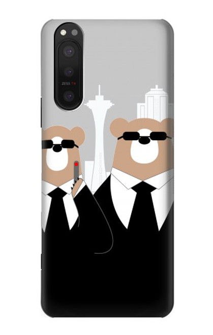 W3557 Bear in Black Suit Hülle Schutzhülle Taschen und Leder Flip für Sony Xperia 5 II