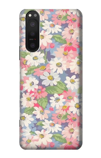W3688 Floral Flower Art Pattern Hülle Schutzhülle Taschen und Leder Flip für Sony Xperia 5 II