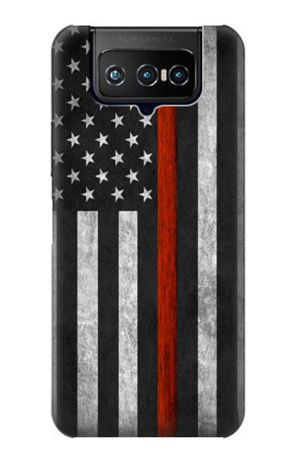 W3472 Firefighter Thin Red Line Flag Hülle Schutzhülle Taschen und Leder Flip für ASUS ZenFone 7 Pro