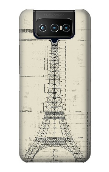 W3474 Eiffel Architectural Drawing Hülle Schutzhülle Taschen und Leder Flip für ASUS ZenFone 7 Pro