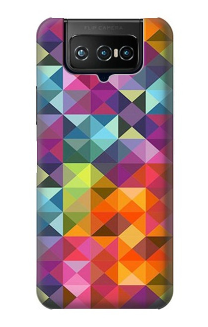 W3477 Abstract Diamond Pattern Hülle Schutzhülle Taschen und Leder Flip für ASUS ZenFone 7 Pro